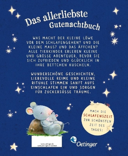Buchcover und Innenansicht für das Buch: Wie kleine Tiere schlafen gehen. Das große Vorlesebuch