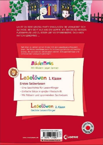 Buchcover und Innenansicht für das Buch: Leselöwen 1. Klasse - Willkommen im Spukschloss! (Großbuchstabenausgabe)