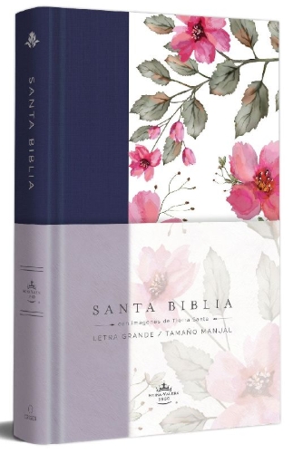 Buchcover und Innenansicht für das Buch: Biblia Rvr 1960 Letra Grande. Tapa Dura Tela Azul Púrpura Con Flores Tamaño Manual / Bible Rvr 1960 Handy Size Hardcover Cloth with Purple Blue Flowers