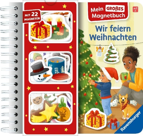 Buchcover und Innenansicht für das Buch: Mein großes Magnetbuch - Wir feiern Weihnachten: Mit 22 Magneten
