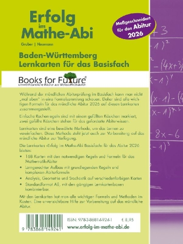 Buchcover und Innenansicht für das Buch: Erfolg im Mathe-Abi 2026, 168 Lernkarten Basisfach Allgemeinbildendes Gymnasium Baden-Württemberg