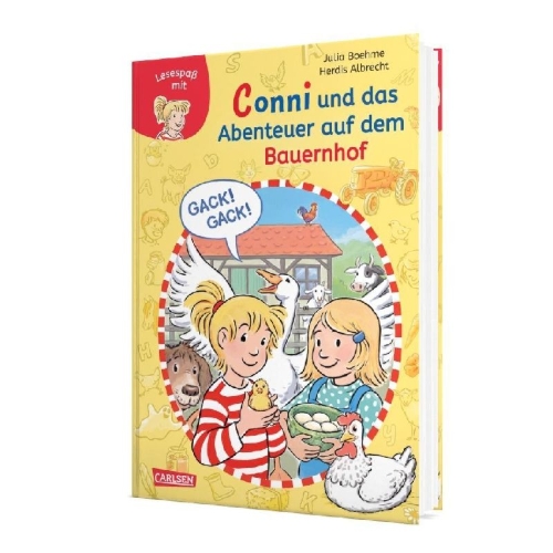 Buchcover und Innenansicht für das Buch: Lesen lernen mit Conni: Conni und das Abenteuer auf dem Bauernhof