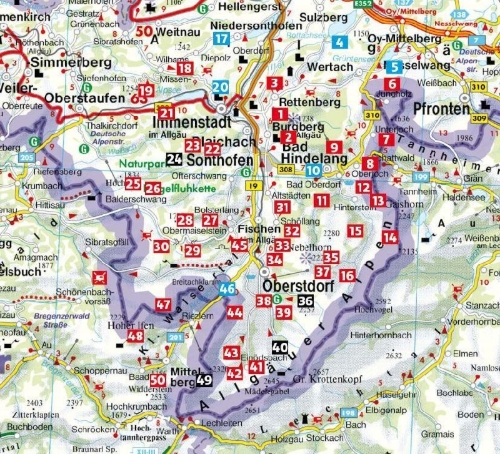 Buchcover und Innenansicht für das Buch: ROTHER Wanderführer Allgäu: Oberallgäu und Kleinwalsertal. 50 Touren rund um Immenstadt, Bad Hindelang, Sonthofen und Oberstdorf.