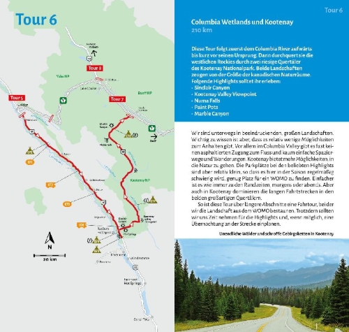 Buchcover und Innenansicht für das Buch: Entdeckertouren mit dem Wohnmobil Kanada Der Südwesten