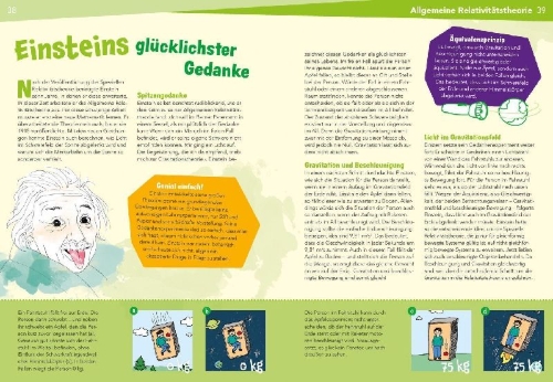 Buchcover und Innenansicht für das Buch: WAS IST WAS Naturwissenschaften easy! Physik. Einsteins Universum.