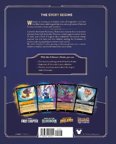 Buchcover und Innenansicht für das Buch: Disney Lorcana Trading Card Game - Official Collector's Guide: Sets 1-4 EN