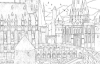 Buchcover und Innenansicht für das Buch: Harry Potter: An Official Hogwarts Coloring Book