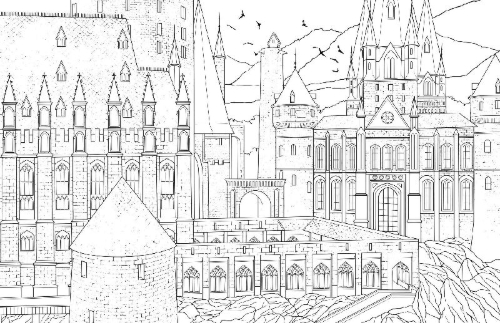 Buchcover und Innenansicht für das Buch: Harry Potter: An Official Hogwarts Coloring Book
