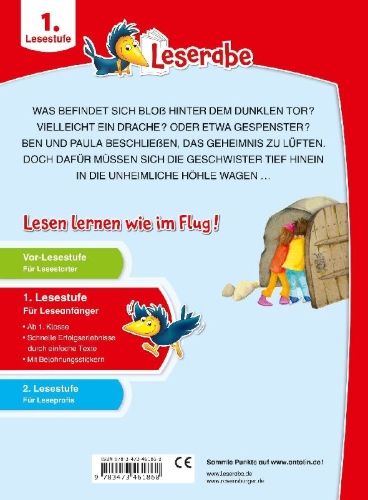 Buchcover und Innenansicht für das Buch: Das Rätsel der Drachenhöhle - Leserabe ab 1. Klasse - Erstlesebuch für Kinder ab 6 Jahren (in Großbuchstaben)