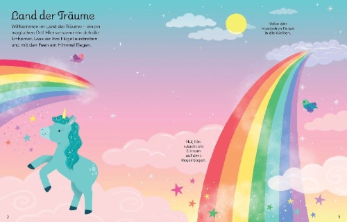 Buchcover und Innenansicht für das Buch: Mein erstes funkelndes Stickerbuch: Einhörner