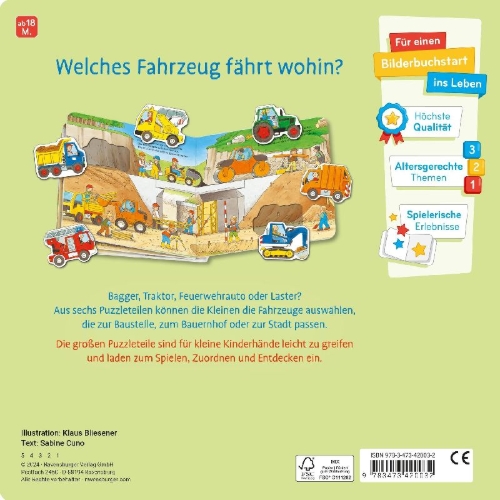Buchcover und Innenansicht für das Buch: Mein liebstes Puzzle-Spielbuch - Fahrzeuge
