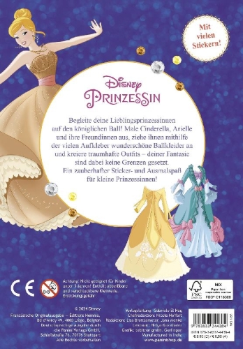 Buchcover und Innenansicht für das Buch: Disney Prinzessin: Mein liebster Styling-Spaß: Stickern, Malen, Stylen