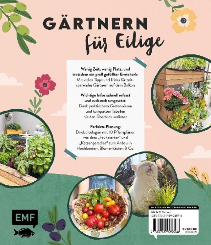 Buchcover und Innenansicht für das Buch: Keine Zeit zu gärtnern - Balkonglück mit wenig Aufwand
