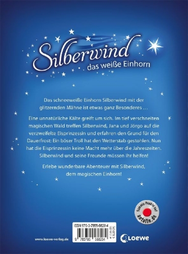 Buchcover und Innenansicht für das Buch: Silberwind, das weiße Einhorn - Die verwunschene Eisprinzessin