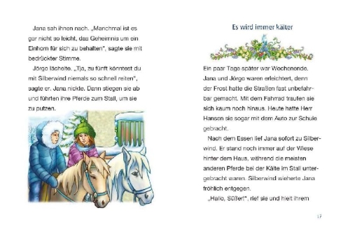 Buchcover und Innenansicht für das Buch: Silberwind, das weiße Einhorn - Die verwunschene Eisprinzessin