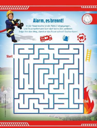 Buchcover und Innenansicht für das Buch: Feuerwehrmann Sam: 1001 Sticker: Stickern - Rätseln - Ausmalen