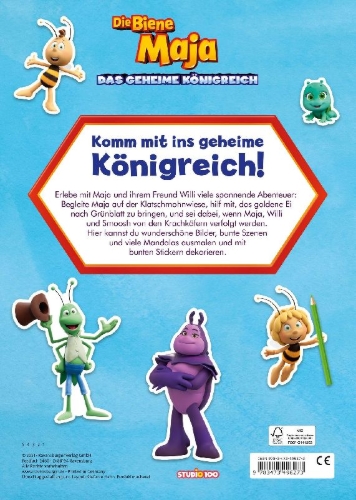 Buchcover und Innenansicht für das Buch: Die Biene Maja: Mein Sticker-Malbuch zum Film
