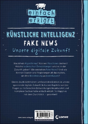Buchcover und Innenansicht für das Buch: Einfach erklärt - Künstliche Intelligenz - Fake News - Unsere digitale Zukunft