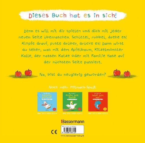 Buchcover und Innenansicht für das Buch: Schüttel den Apfelbaum - Ein Mitmachbuch. Für Kinder von 2 bis 4 Jahren