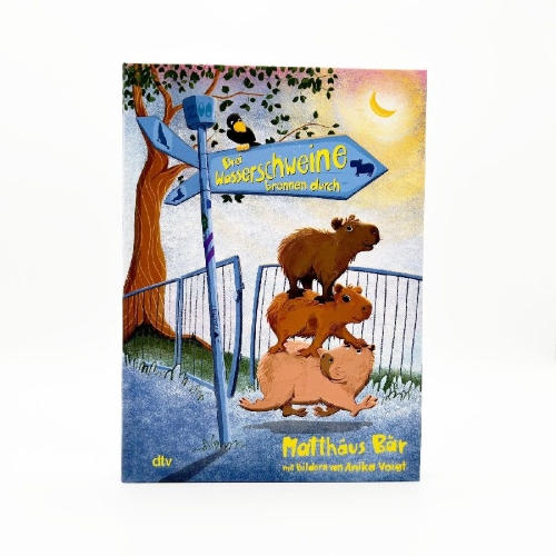 Buchcover und Innenansicht für das Buch: Drei Wasserschweine brennen durch