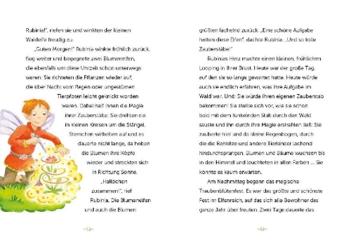 Buchcover und Innenansicht für das Buch: Rubinia Wunderherz, die mutige Waldelfe (Band 1) - Der magische Funkelstein