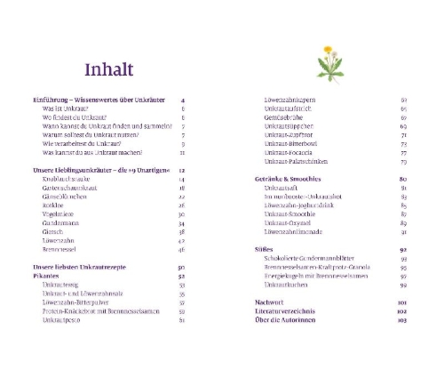Buchcover und Innenansicht für das Buch: Köstliches Unkraut