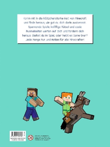 Buchcover und Innenansicht für das Buch: Minecraft: Mein großer Rätselspaß