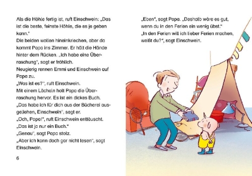 Buchcover und Innenansicht für das Buch: Emmi & Einschwein. Lesen macht lustig