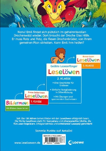 Buchcover und Innenansicht für das Buch: Leselöwen 2. Klasse - Reise in den Wald der Drachen