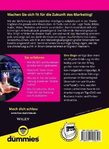 Buchcover und Innenansicht für das Buch: KI im Marketing für Dummies