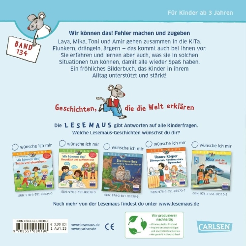 Buchcover und Innenansicht für das Buch: LESEMAUS 134: Wir können das! Fehler machen und zugeben