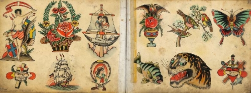 Buchcover und Innenansicht für das Buch: Christian Warlich. Tattoo Flash Book (dt./engl.)
