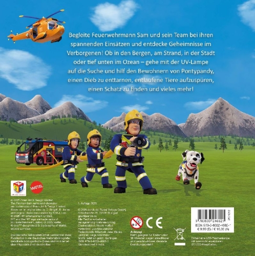 Buchcover und Innenansicht für das Buch: Feuerwehrmann Sam: Schau genau! - Leuchten - Suchen - Entdecken