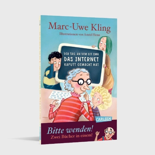Buchcover und Innenansicht für das Buch: Der Tag, an dem die Oma das Internet kaputt gemacht hat & Der Tag, an dem der Opa den Wasserkocher auf den Herd gestellt hat