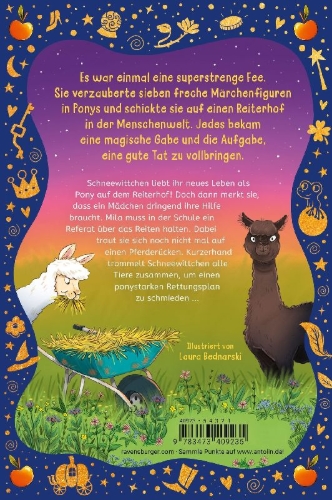 Buchcover und Innenansicht für das Buch: Die Märchenponys, Band 1 - Schneewittchen hat jetzt vier Hufe