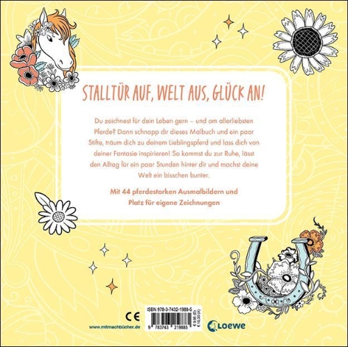Buchcover und Innenansicht für das Buch: Mal dich glücklich! - Pferde