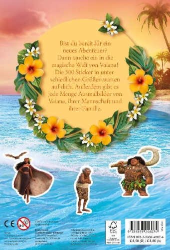 Buchcover und Innenansicht für das Buch: Disney Vaiana 2: Zauberhafter Sticker- und Malspaß