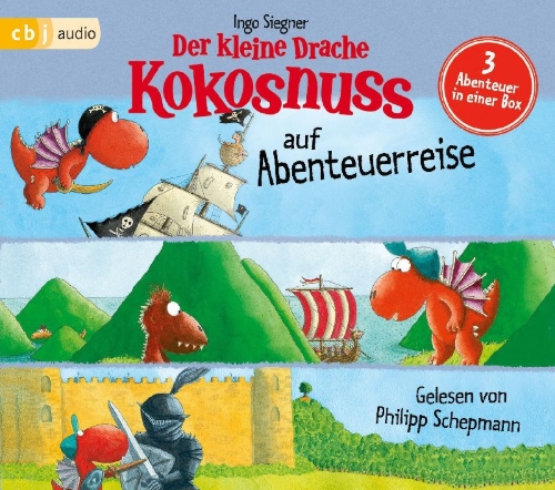Buchcover und Innenansicht für das Buch: Der kleine Drache Kokosnuss auf Abenteuerreise