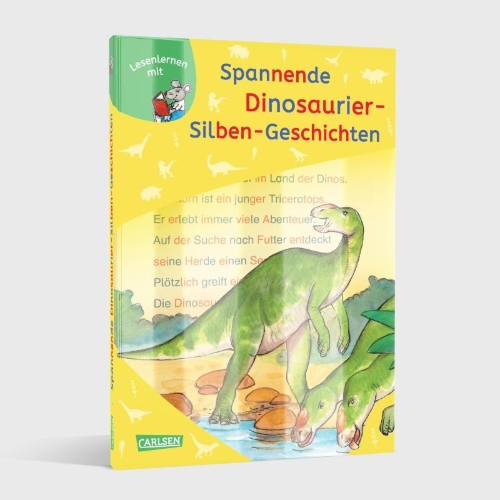 Buchcover und Innenansicht für das Buch: LESEMAUS zum Lesenlernen Sammelbände: Spannende Dinosaurier-Silben-Geschichten