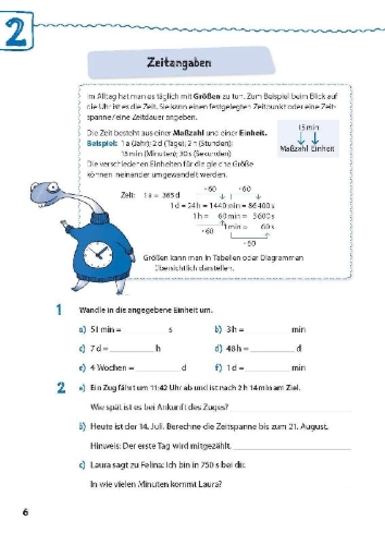 Buchcover und Innenansicht für das Buch: Mathe in 15 Min - Größen und Textaufgaben 5./6. Klasse