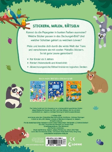 Buchcover und Innenansicht für das Buch: Mes Autocollants Scintillants - Animaux Sauvages