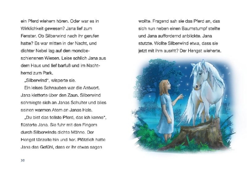 Buchcover und Innenansicht für das Buch: Silberwind, das weiße Einhorn - Der verzauberte Spiegel