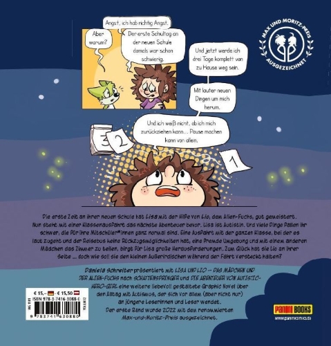 Buchcover und Innenansicht für das Buch: Lisa und Lio: Das Mädchen und der Alien-Fuchs