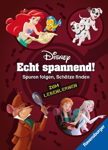 Buchcover und Innenansicht für das Buch: Disney - Echt spannend! Spuren folgen, Schätze finden - zum Lesenlernen