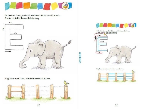 Buchcover und Innenansicht für das Buch: Mein Ferienblock mit Rabe Linus - Fit für die 1. Klasse