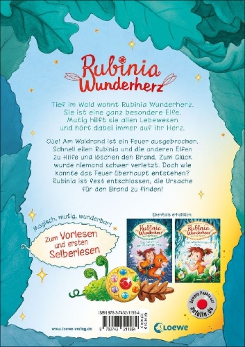 Buchcover und Innenansicht für das Buch: Rubinia Wunderherz, die mutige Waldelfe (Band 4) - Gefahr im Elfenwald