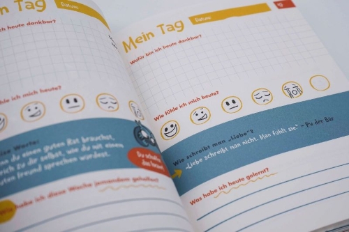 Buchcover und Innenansicht für das Buch: Das 6-Minuten-Tagebuch für Kinder (koralle)