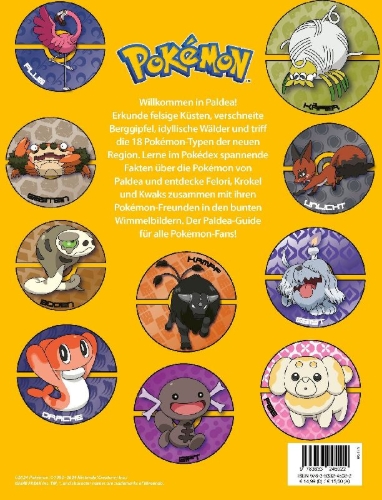 Buchcover und Innenansicht für das Buch: Le guide cherche-et-trouve les 18 types de Pokémon de Paldea