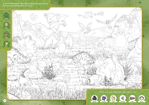 Buchcover und Innenansicht für das Buch: Mes Coloriages Cherce-et-Trouve - une Novuvelle Adventure Avec Pikachu