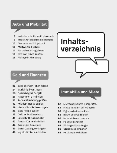 Buchcover und Innenansicht für das Buch: 63 Lösungen für unerhörte Fragen des Alltags